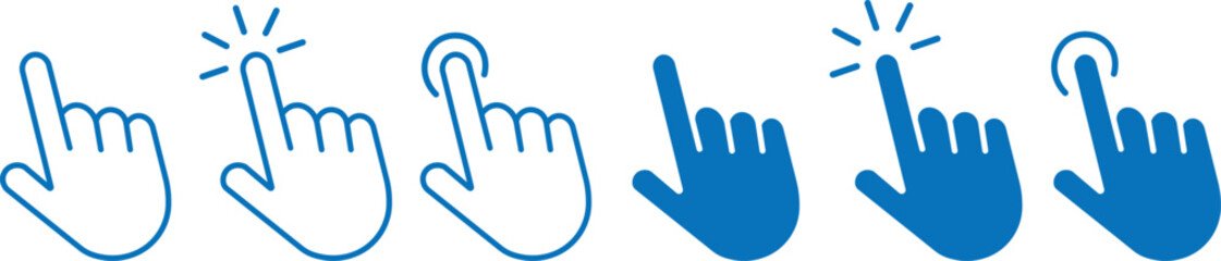 Obraz premium Hand click icon set. pointer sign and symbol. Computer mouse click cursor arrow icons set. hand cursor icon. Hand cursors icons click set vector illustration on transparent background 