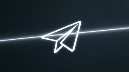 Glowing Paper Airplane Icon Animates With Signal Waves on Dark Backdrop - Powered by Adobe