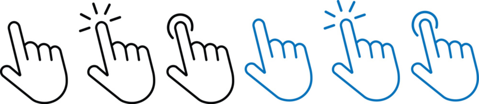 Hand click icon set. pointer sign and symbol. Computer mouse click cursor arrow icons set. hand cursor icon. Hand cursors icons click set vector illustration on transparent background
