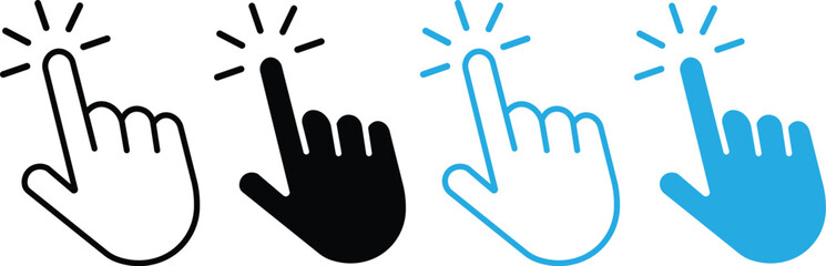 Hand click icon set. pointer sign and symbol. Computer mouse click cursor arrow icons set. hand cursor icon. Hand cursors icons click set vector illustration on transparent background
