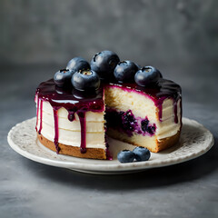 cheesecake with berries, white background