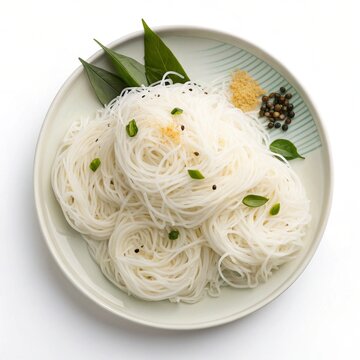 South Indian Idiyappam (String Hoppers), Top View, Isolated on White Background