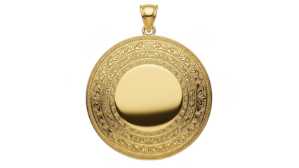 Intricate gold pendant with engraved design isolated on transparent background