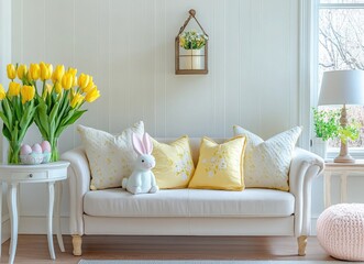 modern living room with flowers