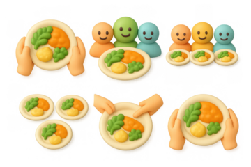 Communal dining concept with colorful dish icons for social gathering designs