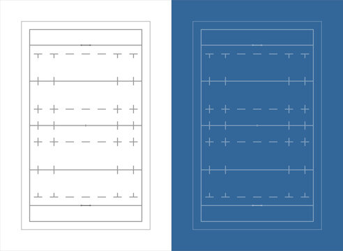 Top View Rugby Field Schematic Plan with Measurement Markings and Zones