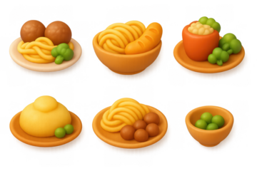 Whimsical cartoon food icon set for design and decoration