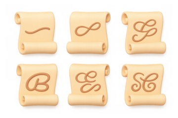 Elegant script banner icons with decorative cursive letters for graphic design and print