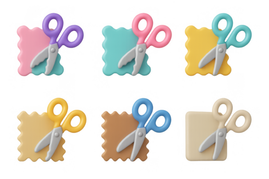 Colorful scissors icons on gradient background for creative design elements - Powered by Adobe