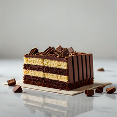 chocolate cake with nuts, white background