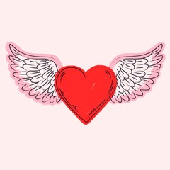 Winged Heart Valentine Hand Drawn Illustration