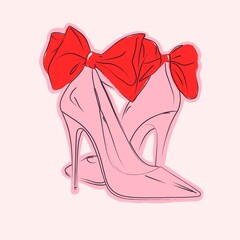 Hand Drawn Heels with Bow Valentine Illustration