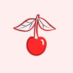 Hand Drawn Cherry with Leaves Valentine Illustration