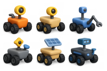 Cute colorful rover icons for technology and exploration design projects