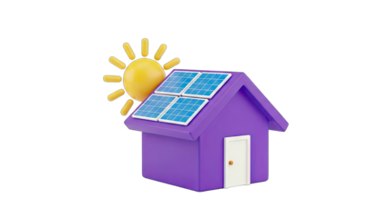Solar Powered House with Sun: Renewable Energy Concept