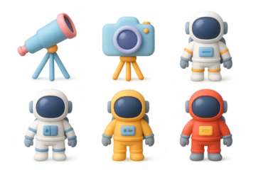Colorful space icons featuring astronauts and telescopes for creative designs