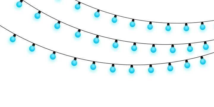 Bright blue string lights create a festive and decorative atmosphere on a clean white background
