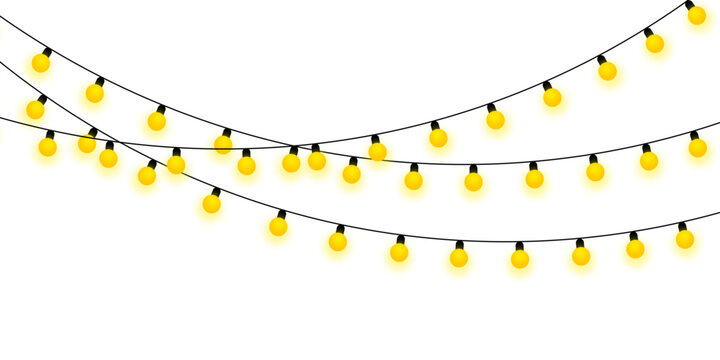 yellow festive string lights illustration on a clean white background