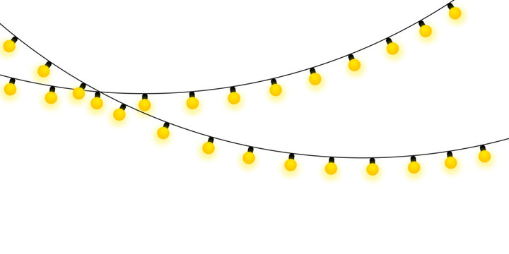 Vibrant yellow string lights for festive decoration on a clean white background