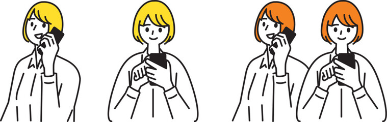 スマホで電話とSNSやメール等の操作をする若い女性