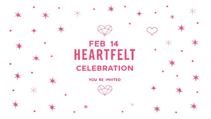A minimal white greeting design featuring pink hearts and stars for a heartfelt celebration on february 14th