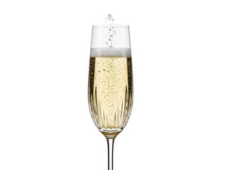 Isolated flute of champagne, fizzy bubbles in an elegant glass ready for a celebration