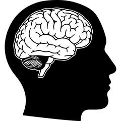 Human head silhouette with brain with transparent background
