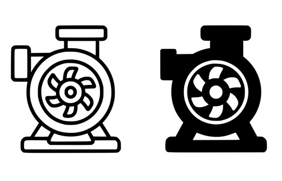 Icon, blower fan illustration, black and white, outline and silhouette