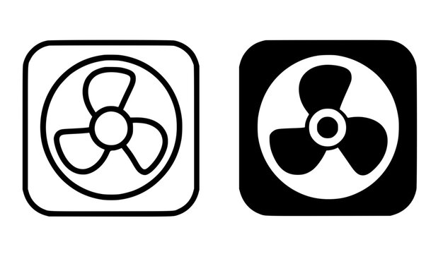 Icon, cooling fan illustration, black and white, outline and silhouette
