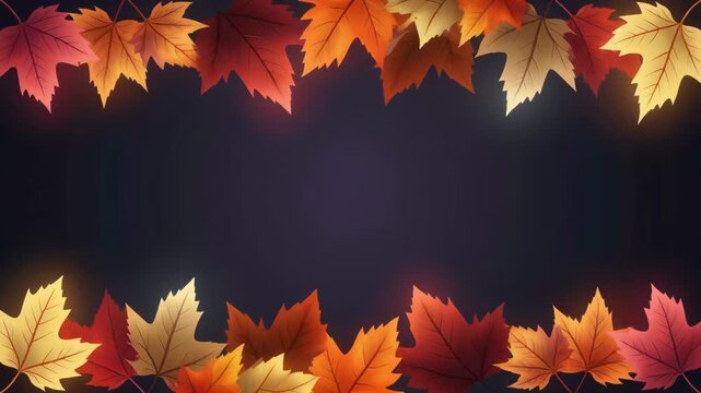 A beautiful autumn scene with colorful leaves framing a dark background, perfect for seasonal promotions and designs