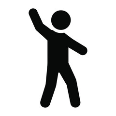 Stick figure waving with raised arm icon