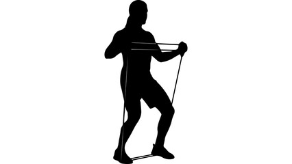 Woman exercising with resistance band with transparent background