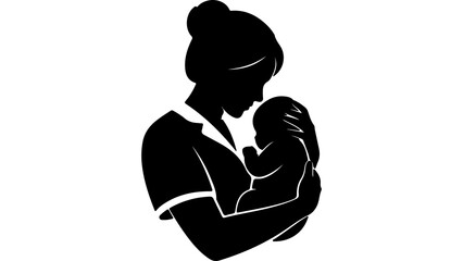 Mother holding baby silhouette with transparent background