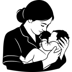 Mother holding baby with transparent background