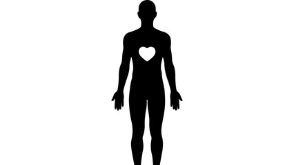 Human silhouette with heart cutout with transparent background
