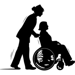 Nurse assisting patient in wheelchair with transparent background