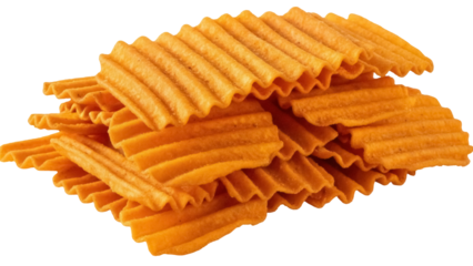 Isolated stack of ridged potato chips ready to eat as a side dish or snack food item