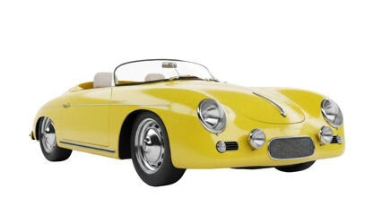 Isolated yellow convertible vintage sports car, classic 1950s open-top roadster vehicle
