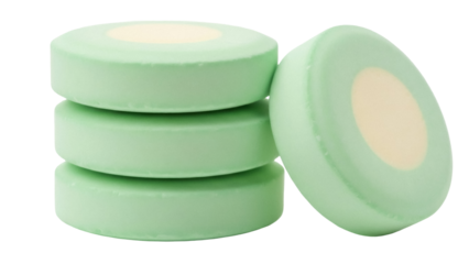 Isolated green throat lozenges to relieve sore throat symptoms and ease coughing in wintertime