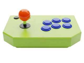 Isolated retro gaming controller with ball top stick and push buttons for arcade games or consoles