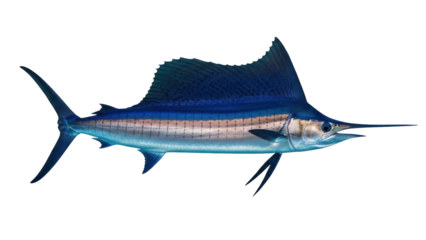 Isolated Sailfish, marine predator, impressive dorsal fin and spear-like bill, elegant, oceanic