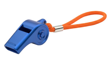 Isolated Blue Whistle with Orange Lanyard for Sports Coaching and Lifeguarding Gear
