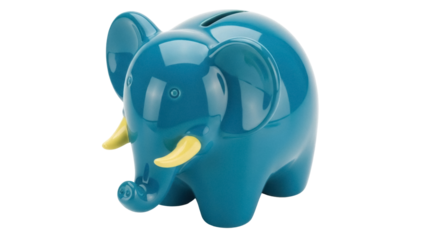 Isolated blue elephant piggy bank for kids, saving money for future, animal, toy, savings