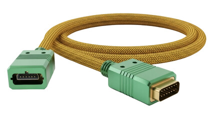 Isolated green and gold cable with connectors for vintage computer peripheral or extension