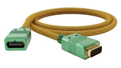 Isolated green and gold cable with connectors for vintage computer peripheral or extension