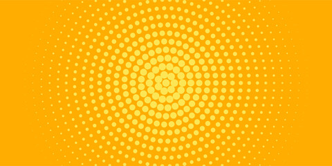 Elegant Yellow halftone pattern. Retro comic gradient background. Bright orange pixelated dotted texture overlay. Cartoon pop art faded gradient pattern. © sofyan