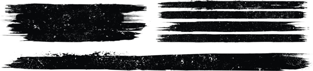 Brushes pack .Grunge Paint Roller set . Vector brush Stroke . Distressed banner . Black stripes isolated. paintbrush collection .Textured box . Torn or ripped paper edges for banner. Bulge lines