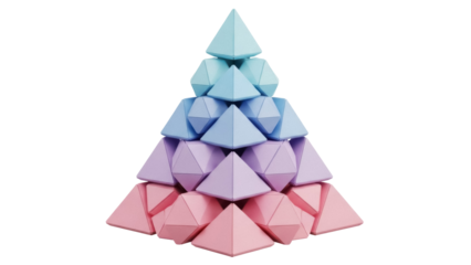 Isolated Pyramid of Pastel Cubes Toy Puzzle, Gradient Colors Stacked in Formation, Abstract Object