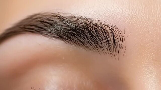 Close up of a perfectly shaped natural eyebrow with fine hairs.