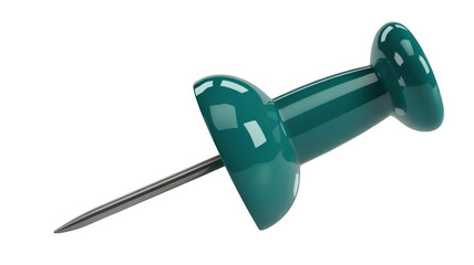 Green push pin with metal point tack thumbtack isolated on a transparent background